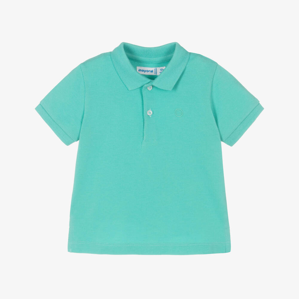 Mayoral-Boys Aqua Cotton Polo Top | Childrensalon Outlet