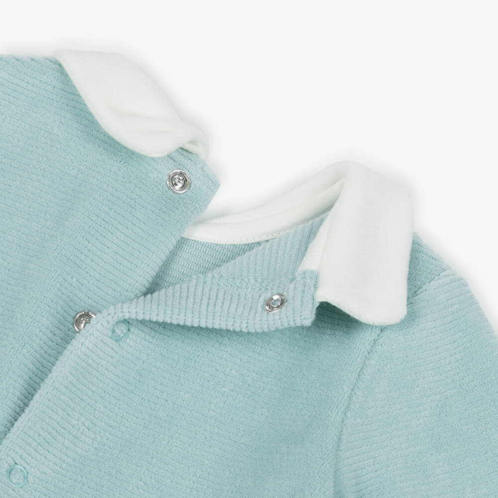 Mayoral Newborn-Boys Aqua Green Velour 2 Piece Babygrow | Childrensalon Outlet