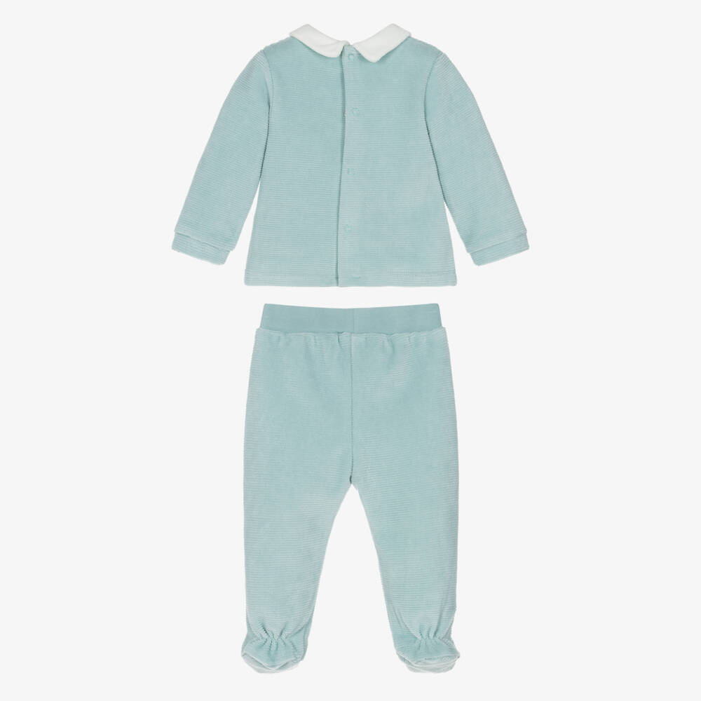 Mayoral Newborn-Boys Aqua Green Velour 2 Piece Babygrow | Childrensalon Outlet