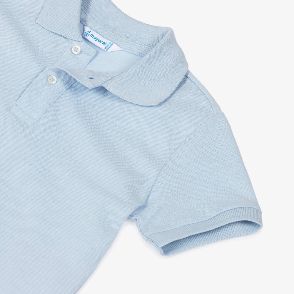 Mayoral-Boys Azure Cotton Knit Polo | Childrensalon Outlet