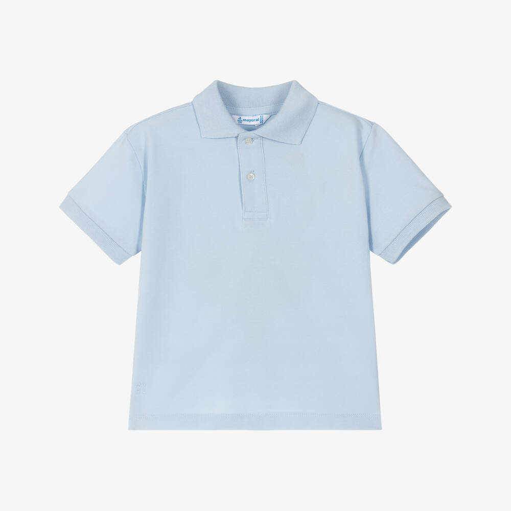 Mayoral-Boys Azure Cotton Knit Polo | Childrensalon Outlet