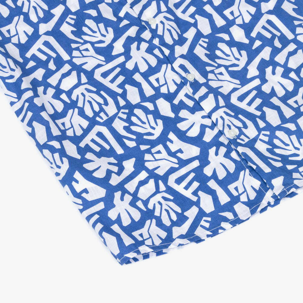 Mayoral Nukutavake-Boys Azure Cotton Patterned Shirt | Childrensalon Outlet