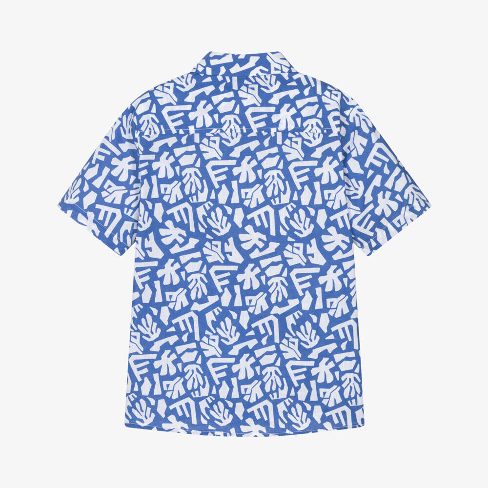Mayoral Nukutavake-Boys Azure Cotton Patterned Shirt | Childrensalon Outlet