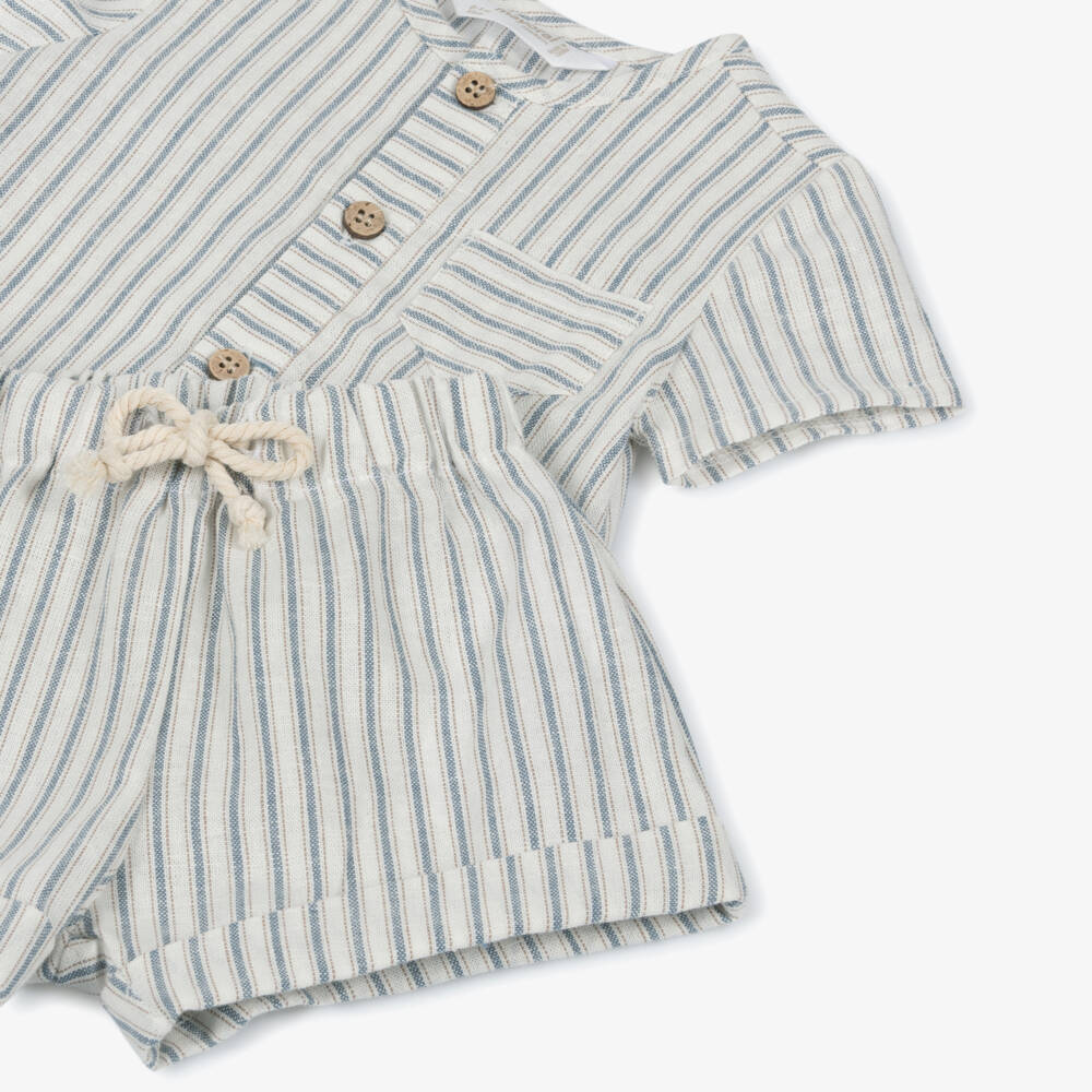 Mayoral Newborn-Boys Azure Stripe Linen Shorts Ensemble | Childrensalon Outlet