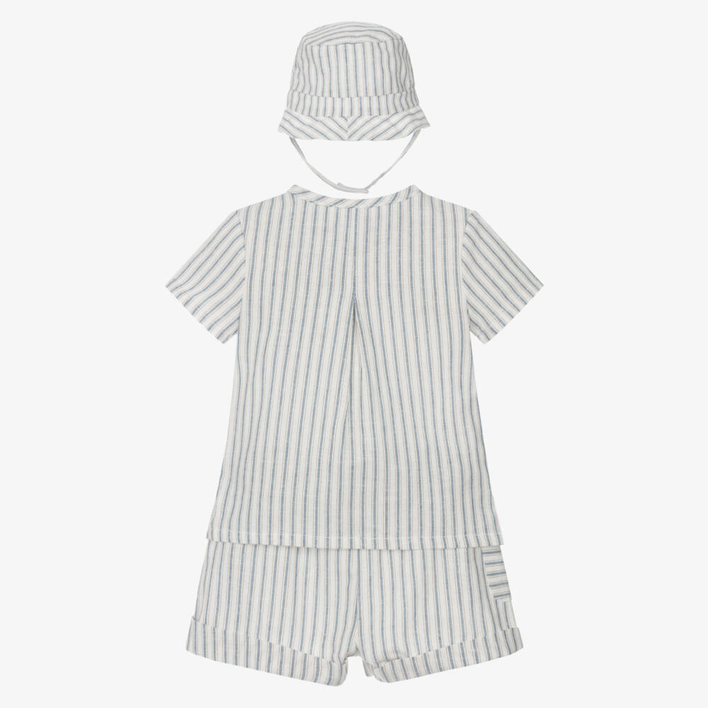 Mayoral Newborn-Boys Azure Stripe Linen Shorts Ensemble | Childrensalon Outlet