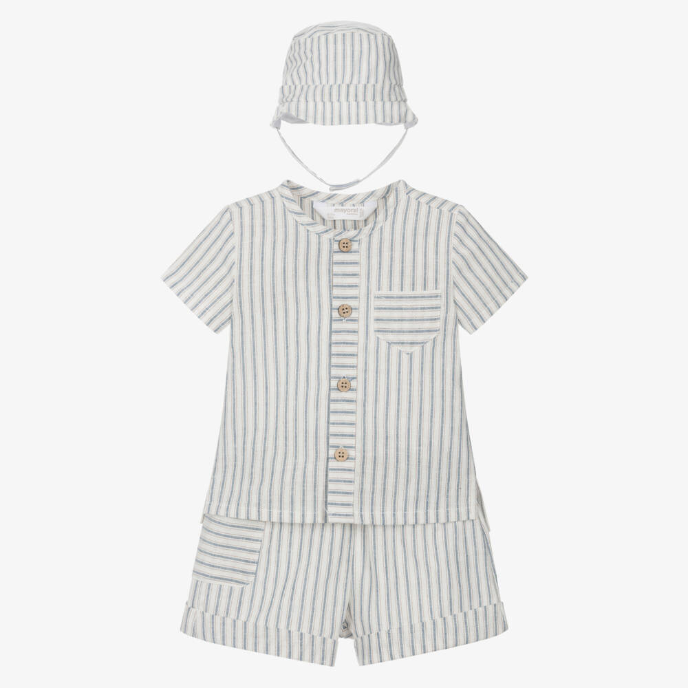 Mayoral Newborn-Boys Azure Stripe Linen Shorts Ensemble | Childrensalon Outlet