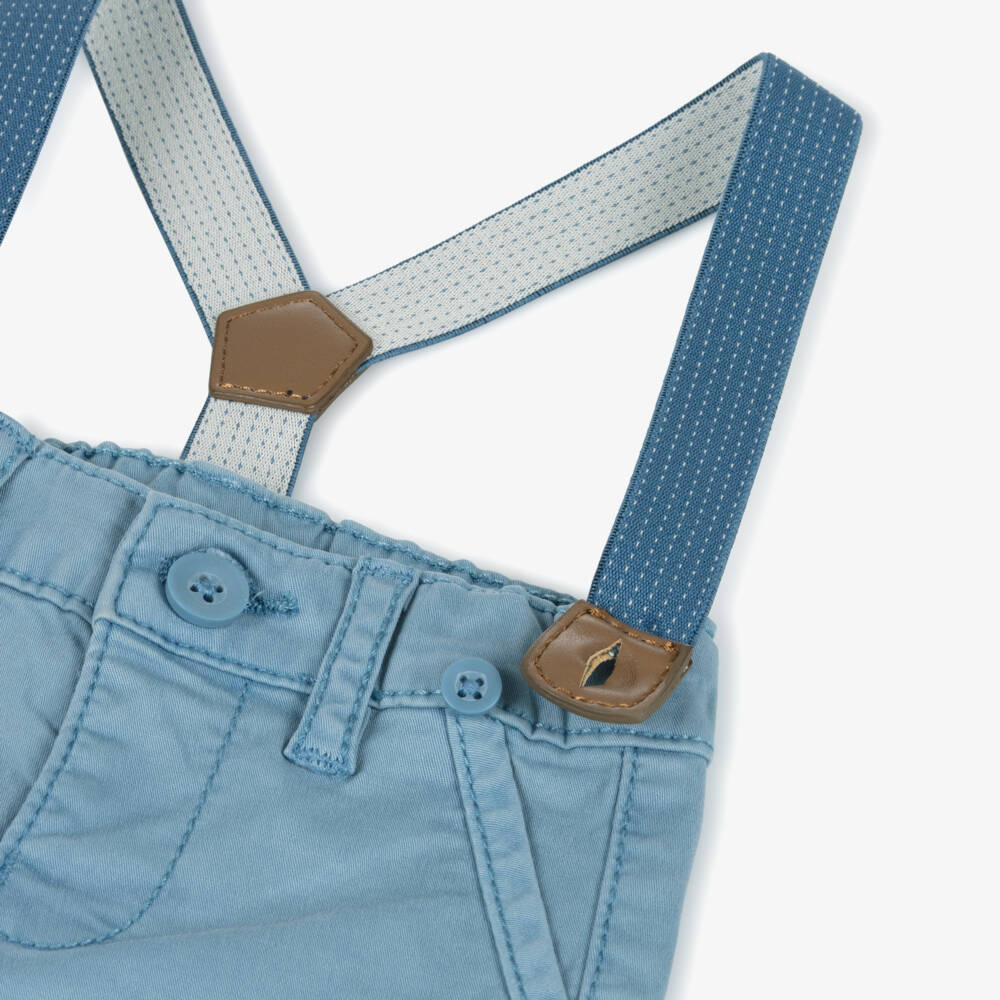 Mayoral Newborn-Boys' Azure Twill Trousers with Braces | Childrensalon Outlet