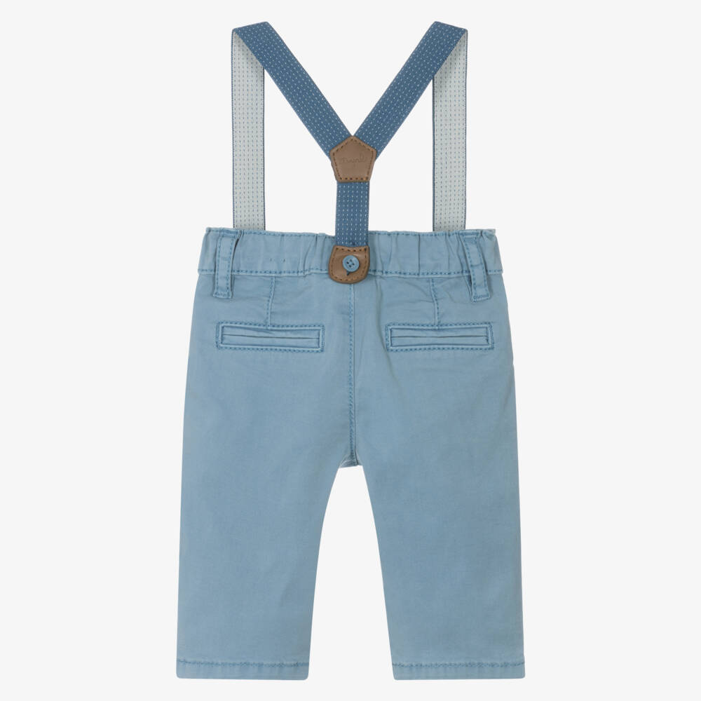 Mayoral Newborn-Boys' Azure Twill Trousers with Braces | Childrensalon Outlet