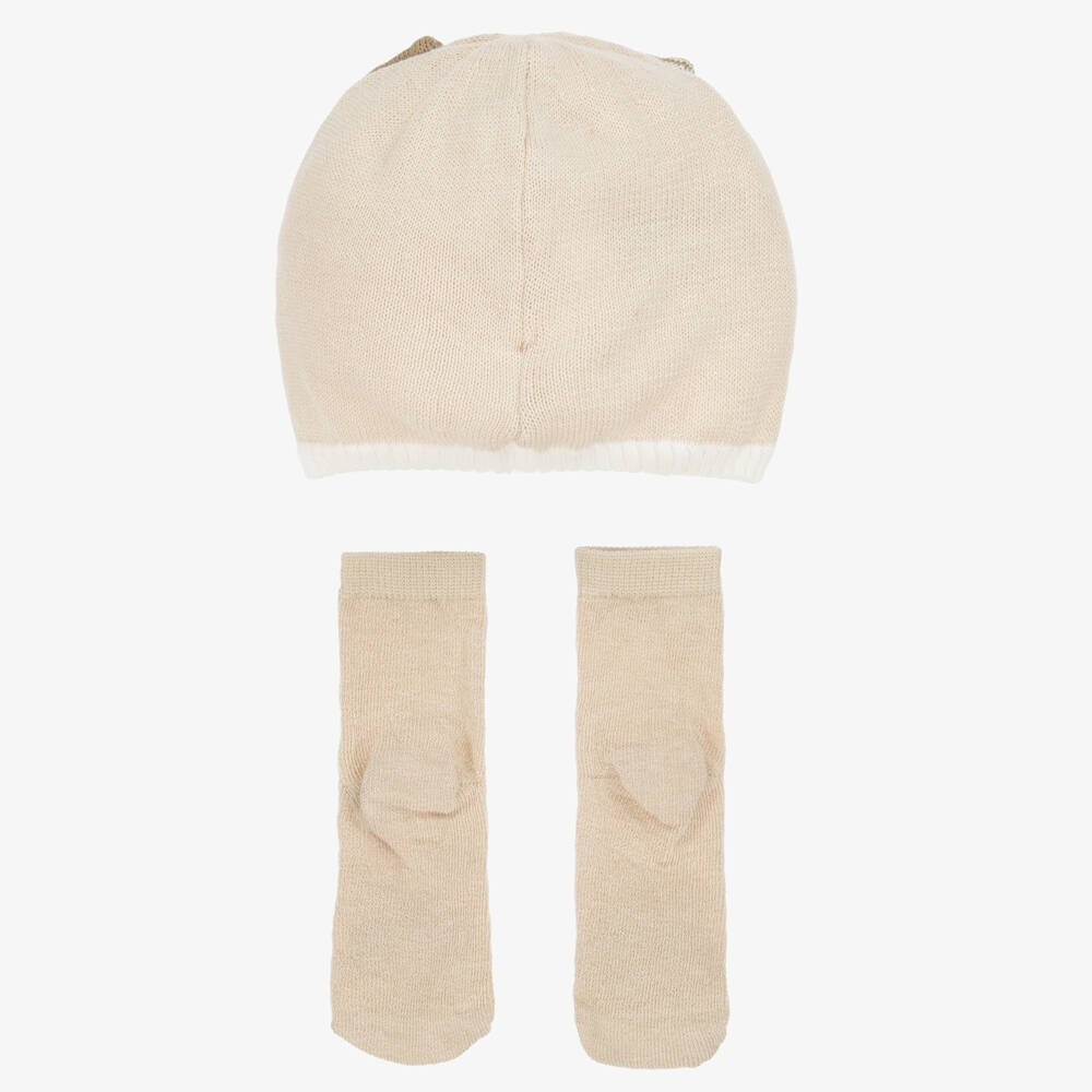 Mayoral Newborn-Boys Beige Bear Hat & Sock Set | Childrensalon Outlet