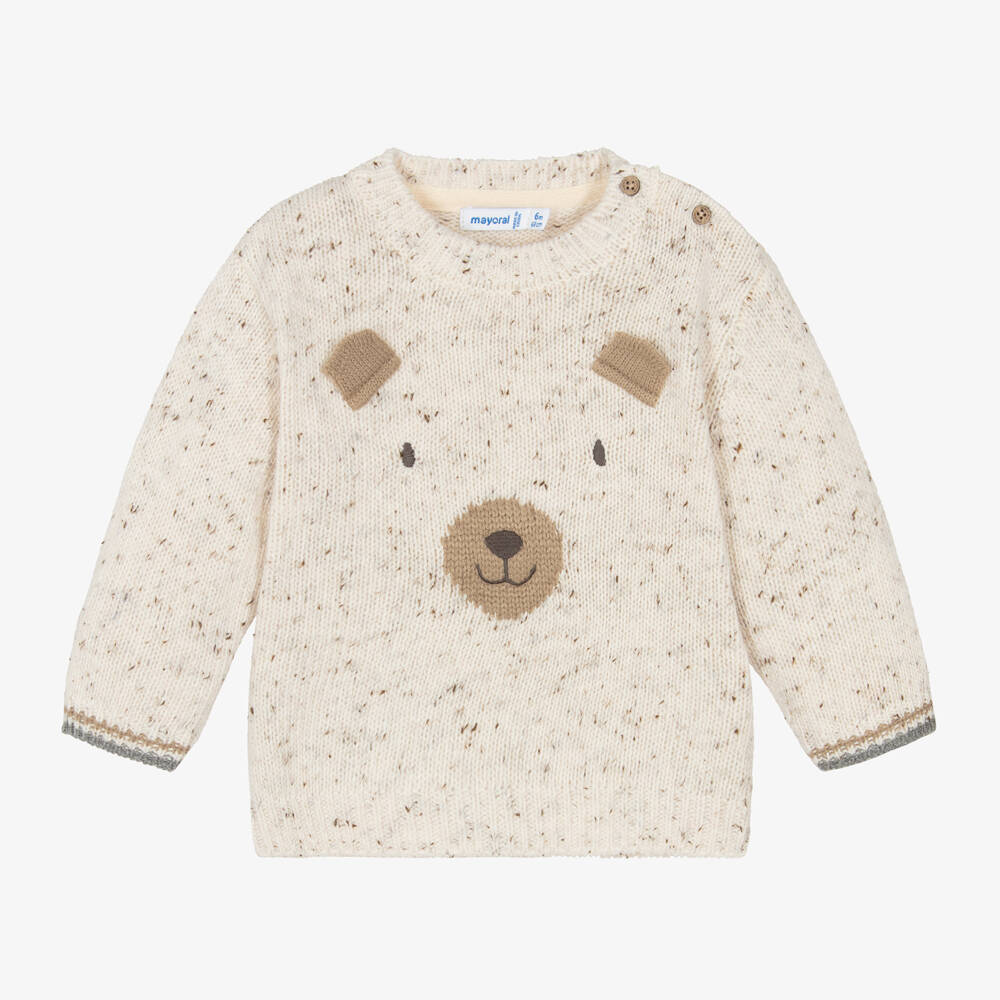 Mayoral-Boys Beige Bear Knit Pullover | Childrensalon Outlet