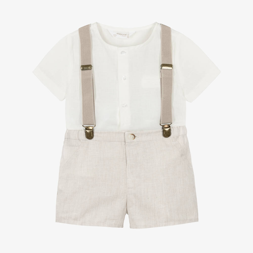Mayoral Newborn-Boys Beige Braces Shorts Set | Childrensalon Outlet
