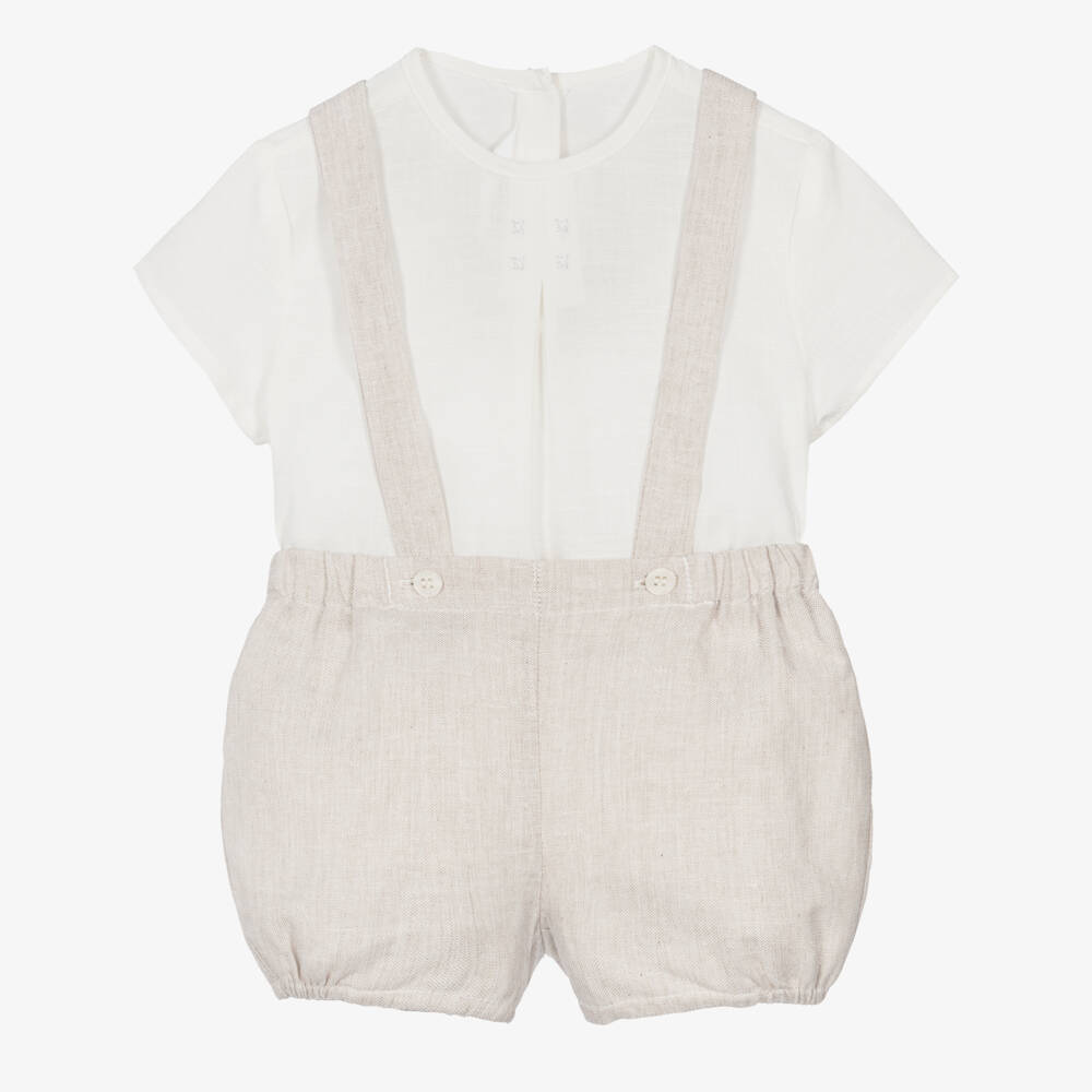 Mayoral Newborn-Boys Beige Braces Shorts Set | Childrensalon Outlet