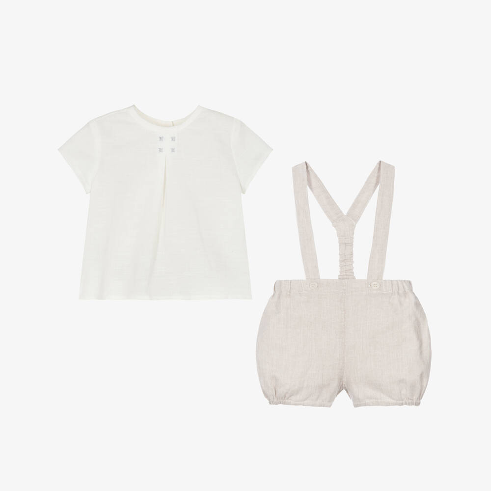 Mayoral Newborn-Boys Beige Braces Shorts Set | Childrensalon Outlet