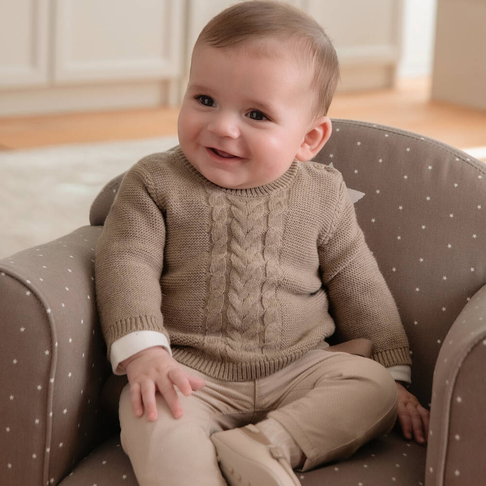Mayoral Newborn-Boys Beige Cable Knit Sweater | Childrensalon Outlet