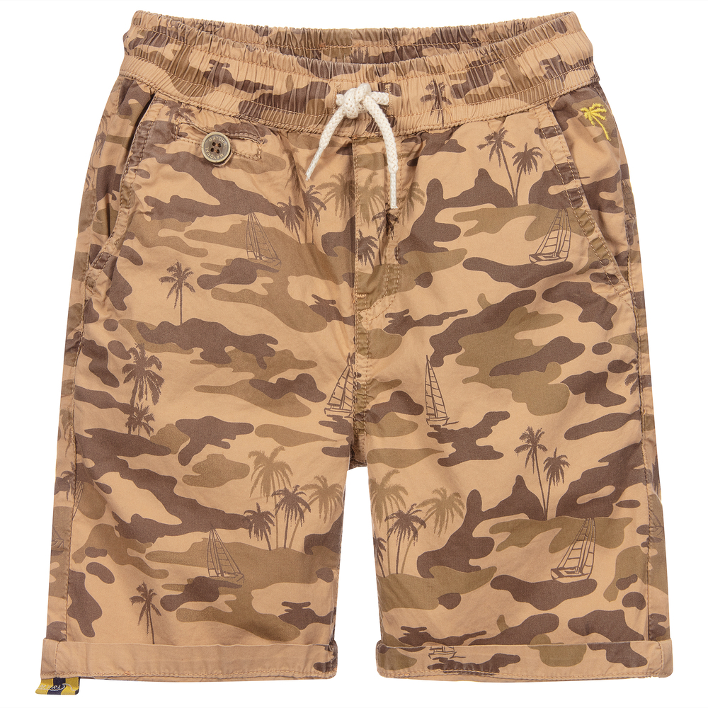 Mayoral - Boys Beige Camo Cotton Shorts | Childrensalon