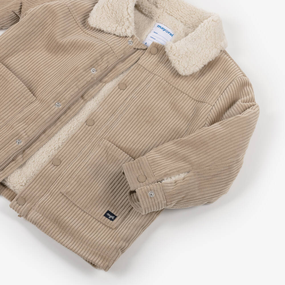 Mayoral-Boys Beige Corduroy Jacket with Fleece Lining | Childrensalon Outlet