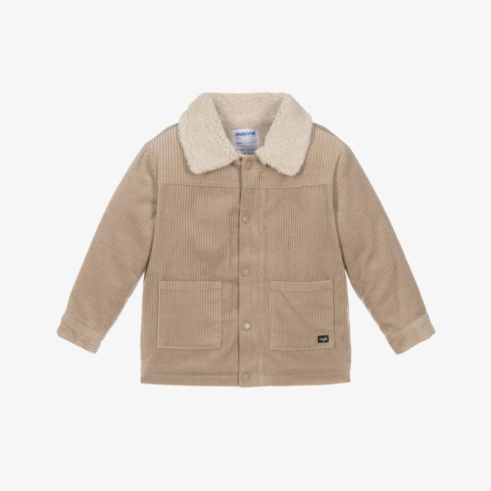 Mayoral-Boys Beige Corduroy Jacket with Fleece Lining | Childrensalon Outlet