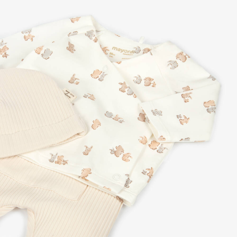 Mayoral Newborn-Boys Beige Cotton Bunny Babysuit Collection | Childrensalon Outlet