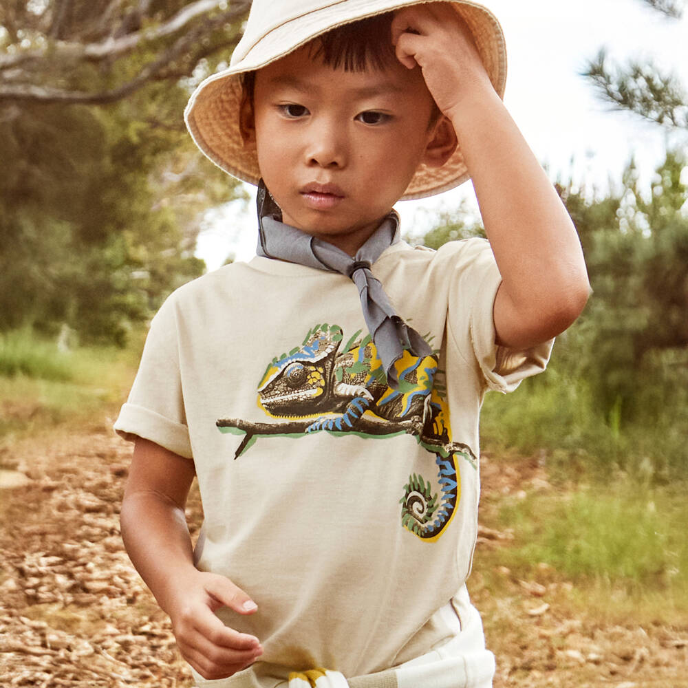 Mayoral-Boys Beige Cotton Graphic Tee | Childrensalon Outlet