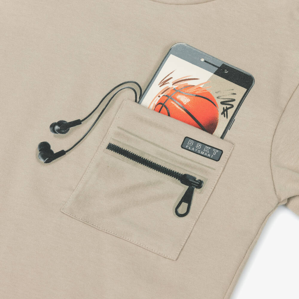 Mayoral-Boys Beige Cotton Jersey Pocket Top | Childrensalon Outlet
