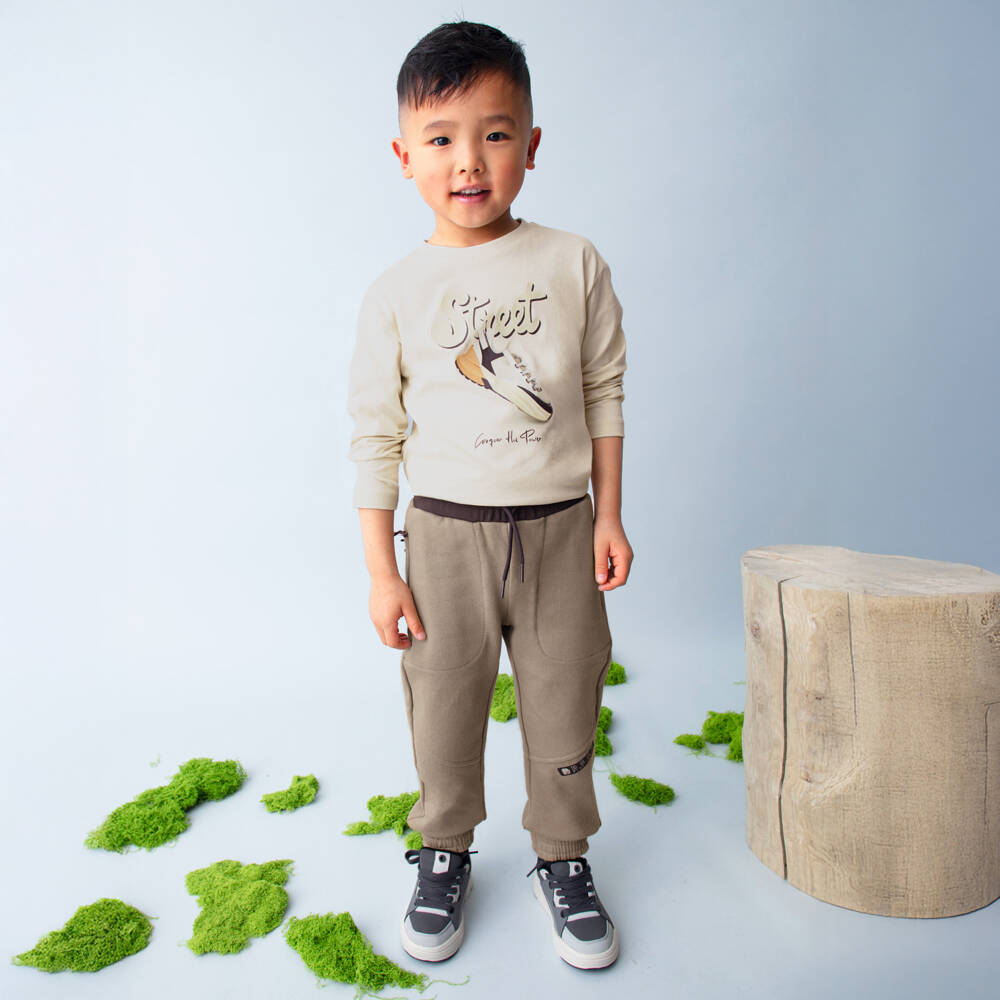Mayoral-Boys Beige Cotton Joggers with Zip-Up Pockets | Childrensalon Outlet