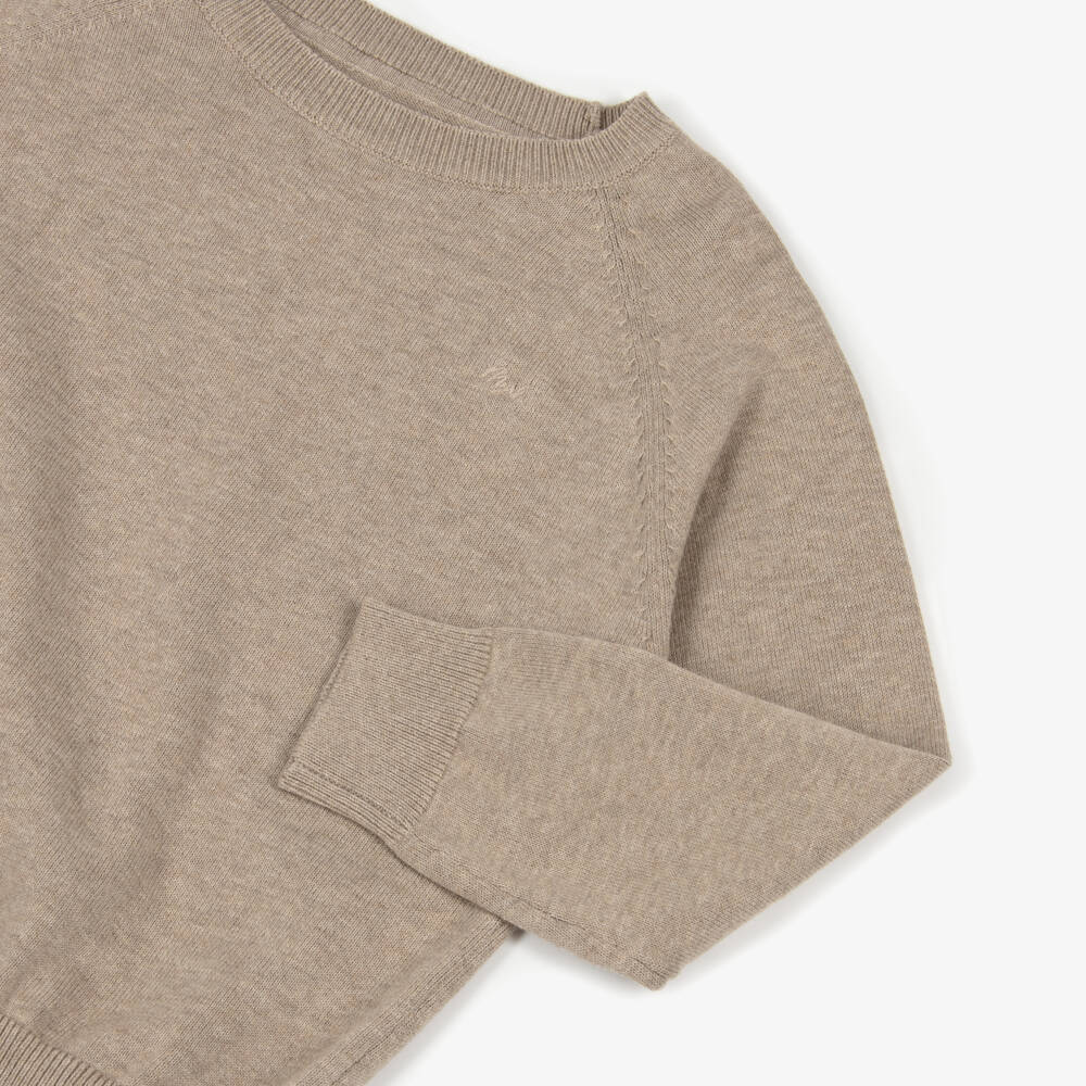 Mayoral-Boys Beige Cotton Knit Raglan Sweater | Childrensalon Outlet
