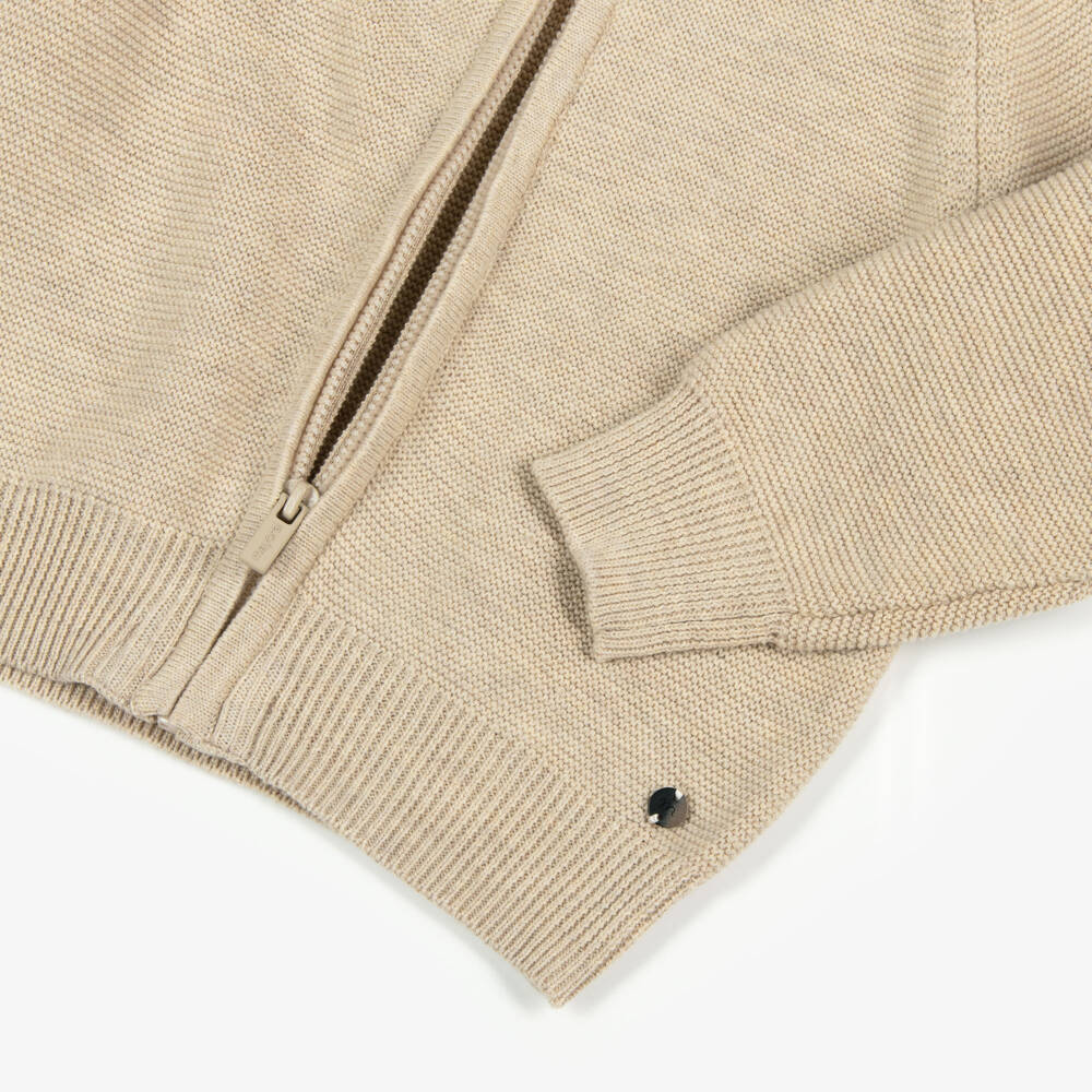 Mayoral-Boys Beige Cotton Knit Zip-Up Top | Childrensalon Outlet