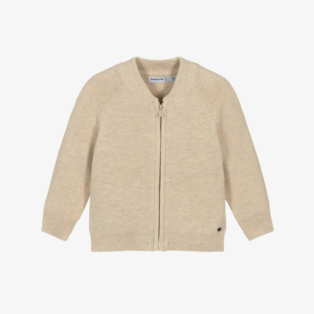 Mayoral-Boys Beige Cotton Knit Zip-Up Top | Childrensalon Outlet