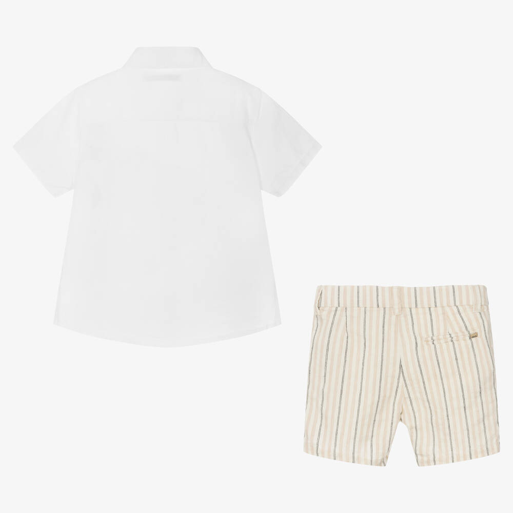 Mayoral-Boys Beige Cotton & Linen Shorts Set  | Childrensalon Outlet