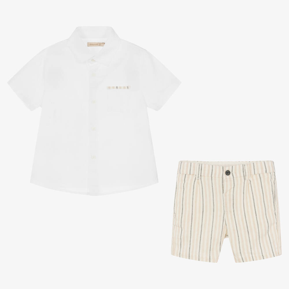 Mayoral-Boys Beige Cotton & Linen Shorts Set  | Childrensalon Outlet
