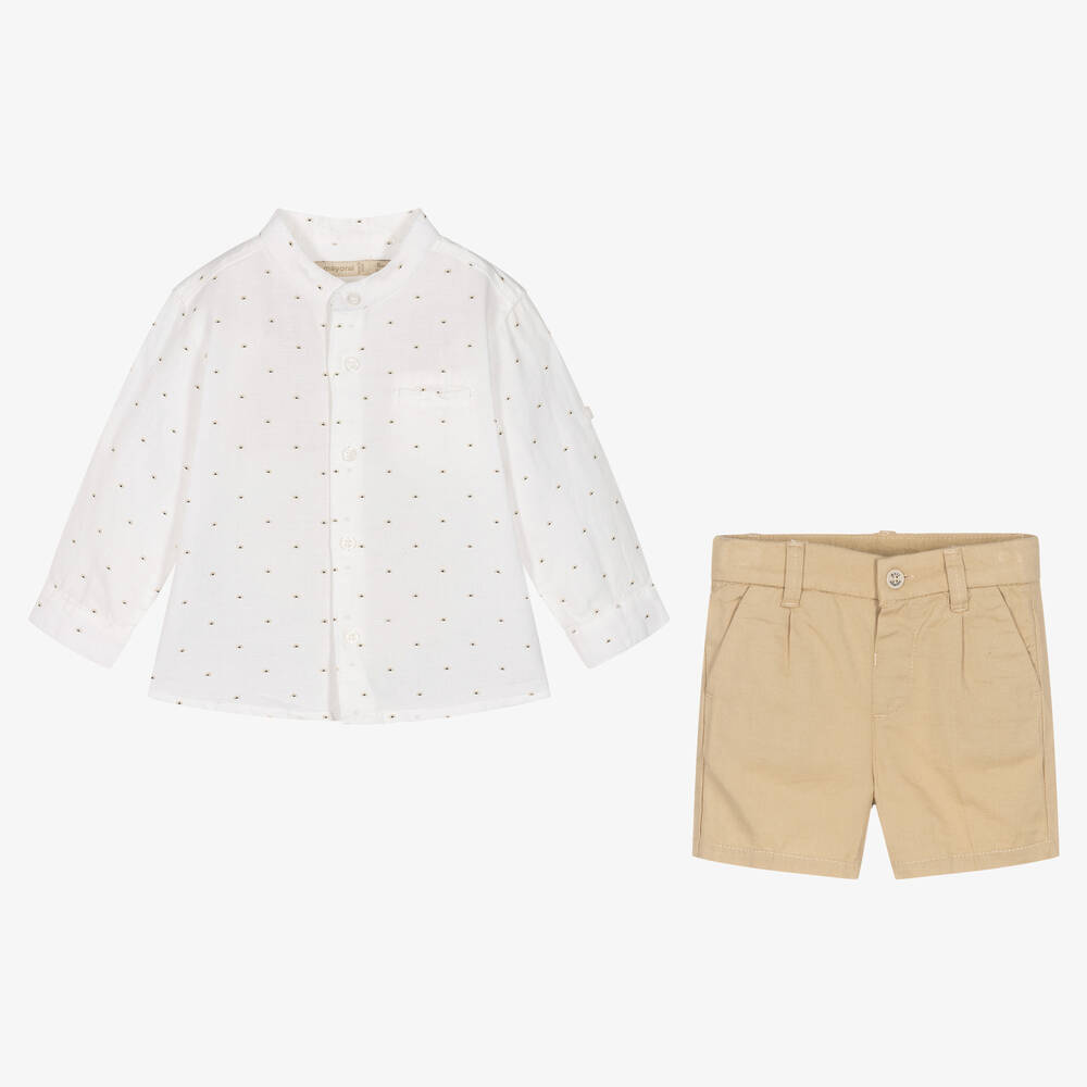 Mayoral-Boys Beige Cotton & Linen Shorts Set | Childrensalon Outlet