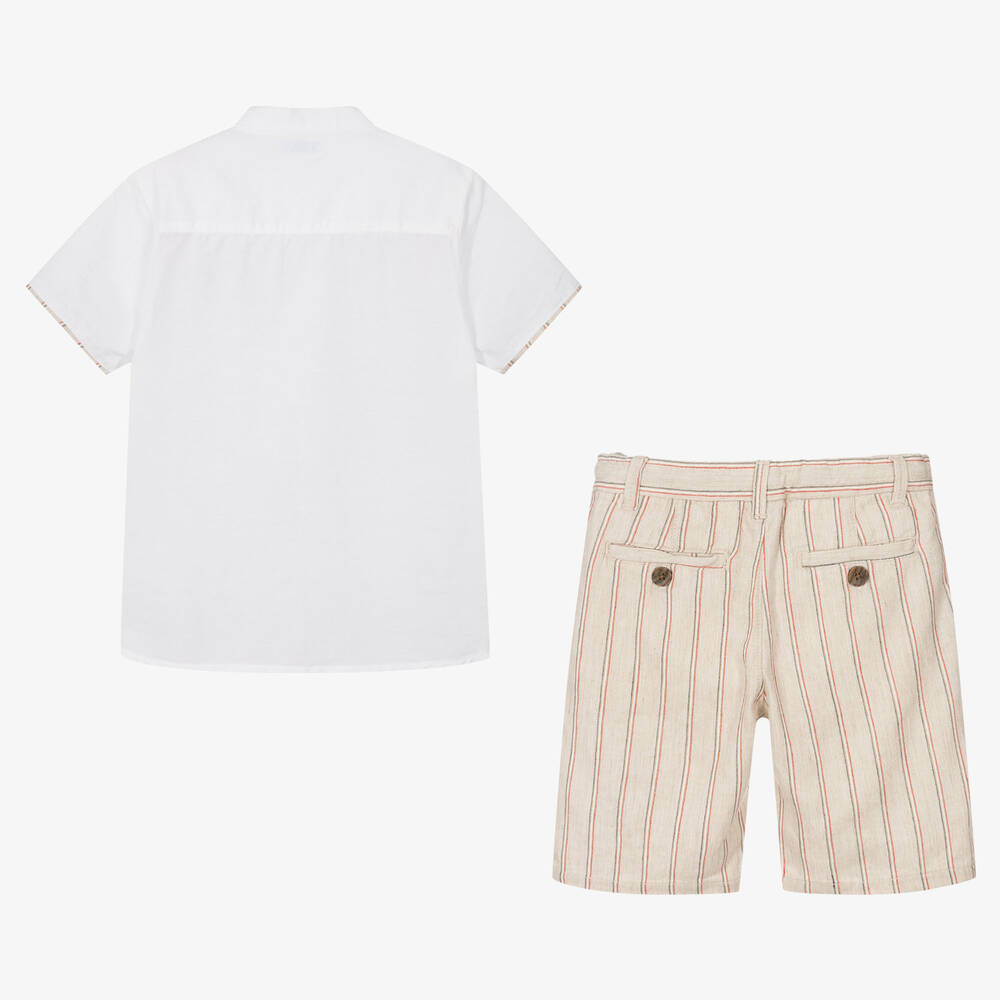 Mayoral-Boys Beige Cotton & Linen Shorts Set | Childrensalon Outlet