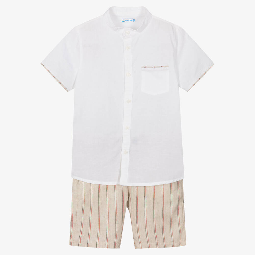 Mayoral-Boys Beige Cotton & Linen Shorts Set | Childrensalon Outlet