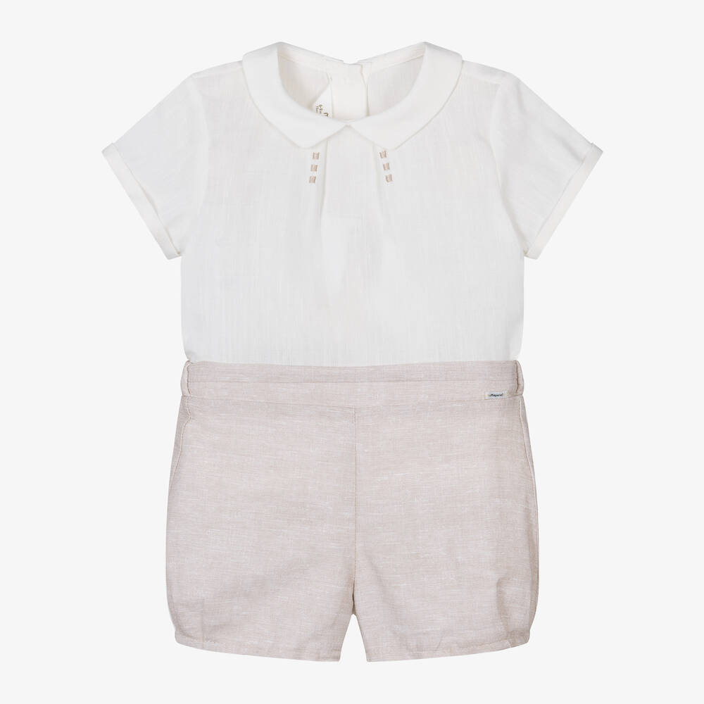Mayoral Newborn-Boys Beige Cotton & Linen Shorts Set | Childrensalon Outlet