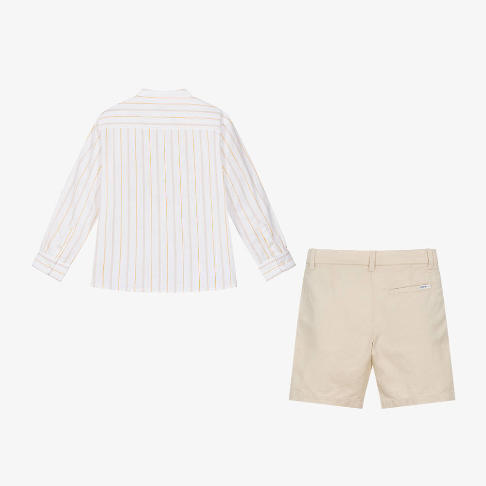 Mayoral-Boys Beige Cotton & Linen Shorts Set | Childrensalon Outlet
