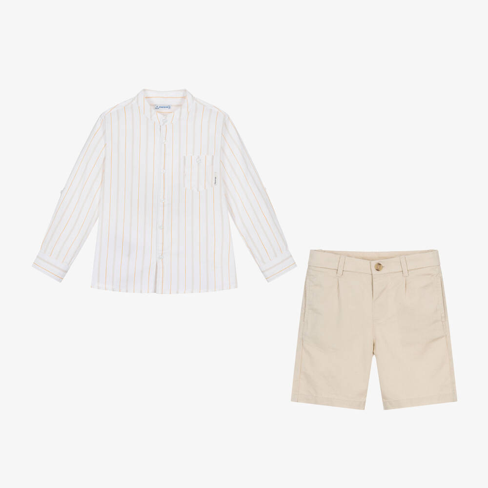 Mayoral-Boys Beige Cotton & Linen Shorts Set | Childrensalon Outlet