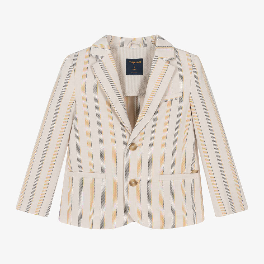 Mayoral-Boys Beige Cotton & Linen Stripe Blazer | Childrensalon Outlet