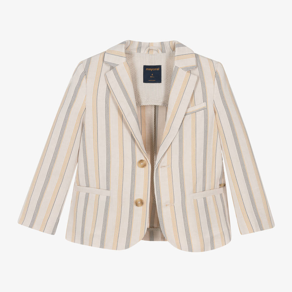 Mayoral-Boys Beige Cotton & Linen Stripe Blazer | Childrensalon Outlet