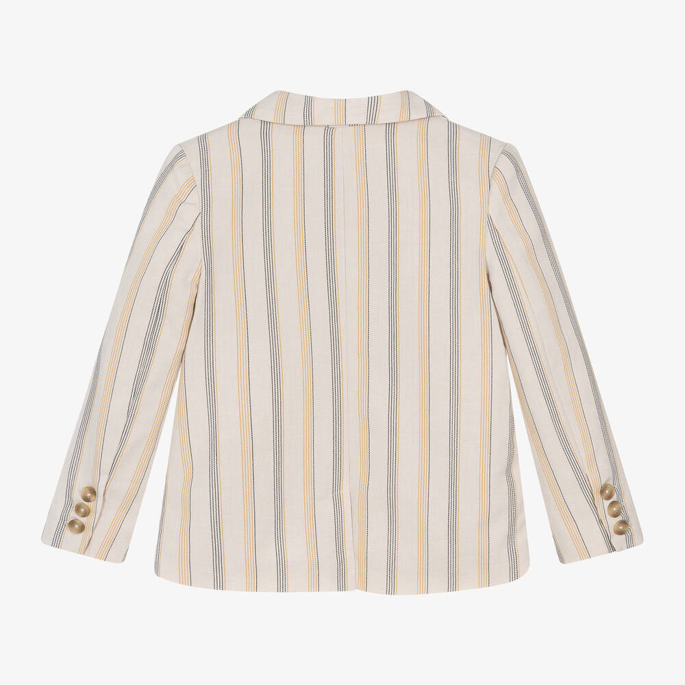 Mayoral-Boys Beige Cotton & Linen Stripe Blazer | Childrensalon Outlet