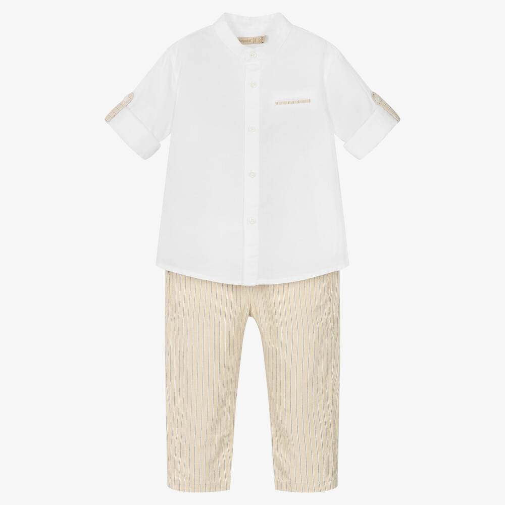 Mayoral - Boys Beige Cotton & Linen Trouser Set  | Childrensalon