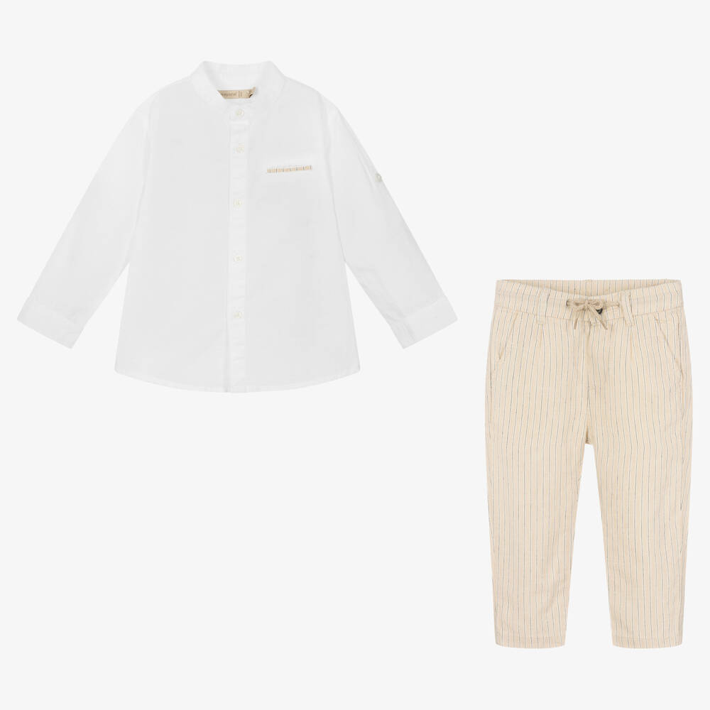 Mayoral-Рубашка и бежевые брюки из хлопка и льна | Childrensalon Outlet