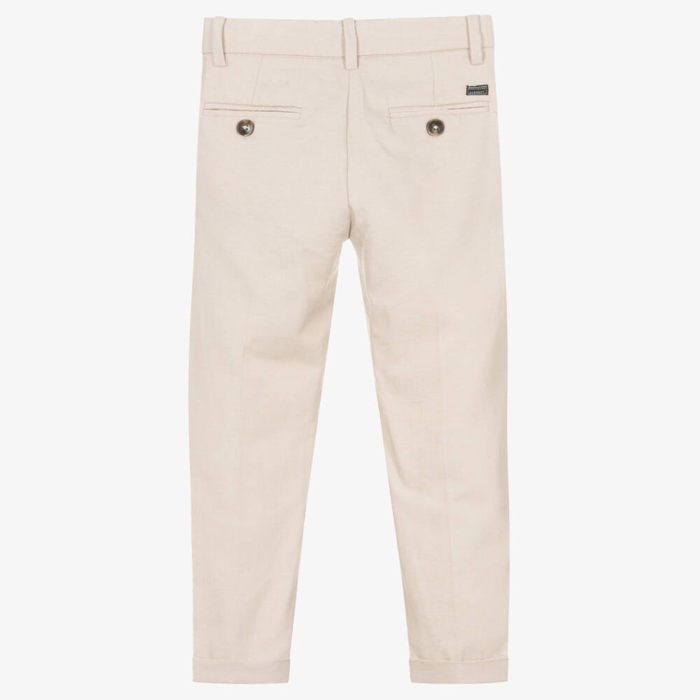 Mayoral-Boys Beige Cotton & Linen Trousers | Childrensalon Outlet