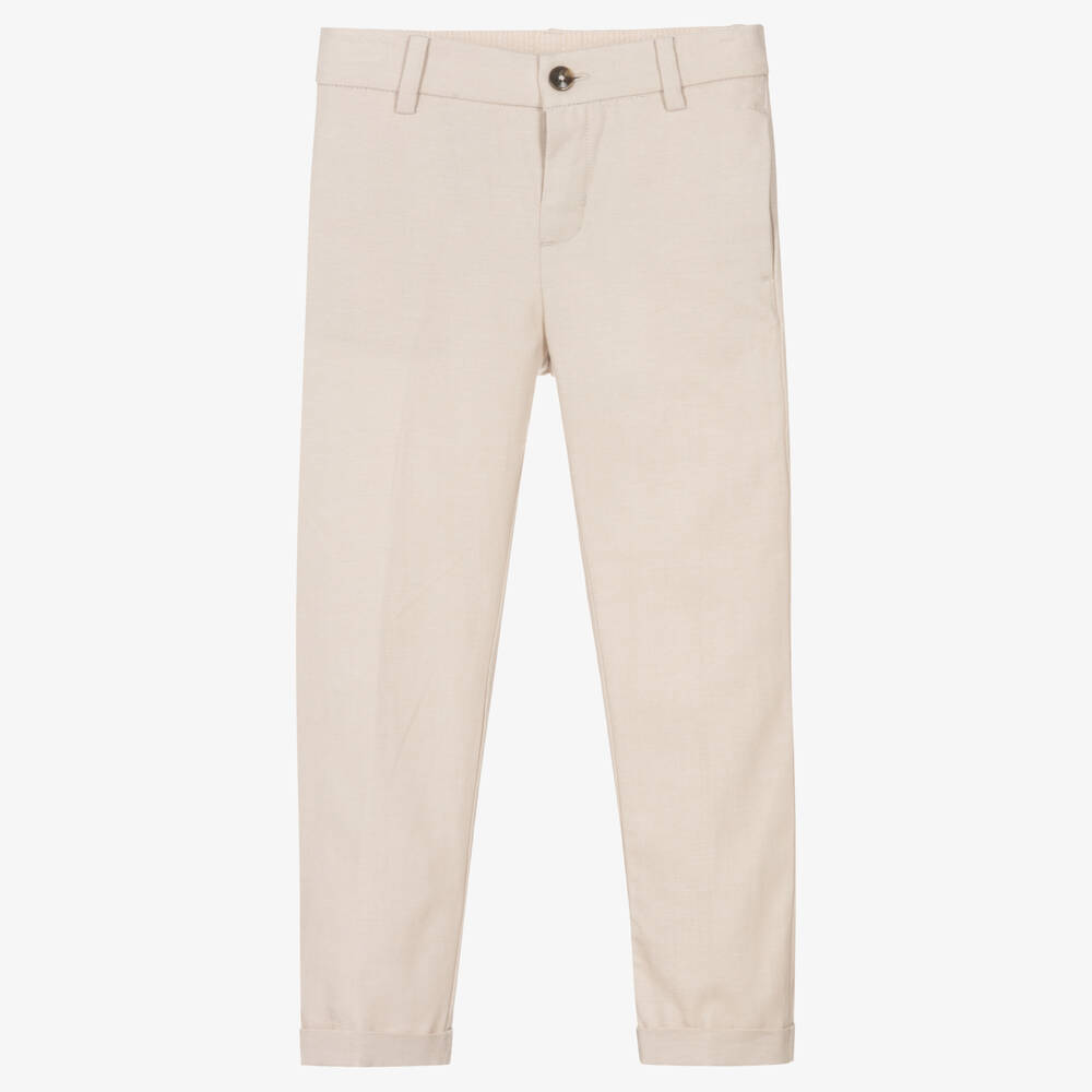 Mayoral-Boys Beige Cotton & Linen Trousers | Childrensalon Outlet