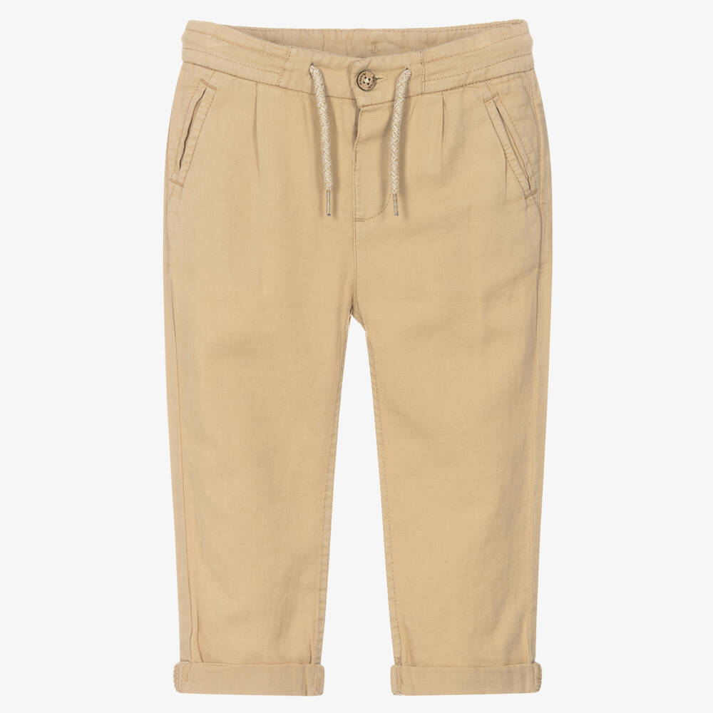 Mayoral-Boys Beige Cotton & Linen Trousers | Childrensalon Outlet