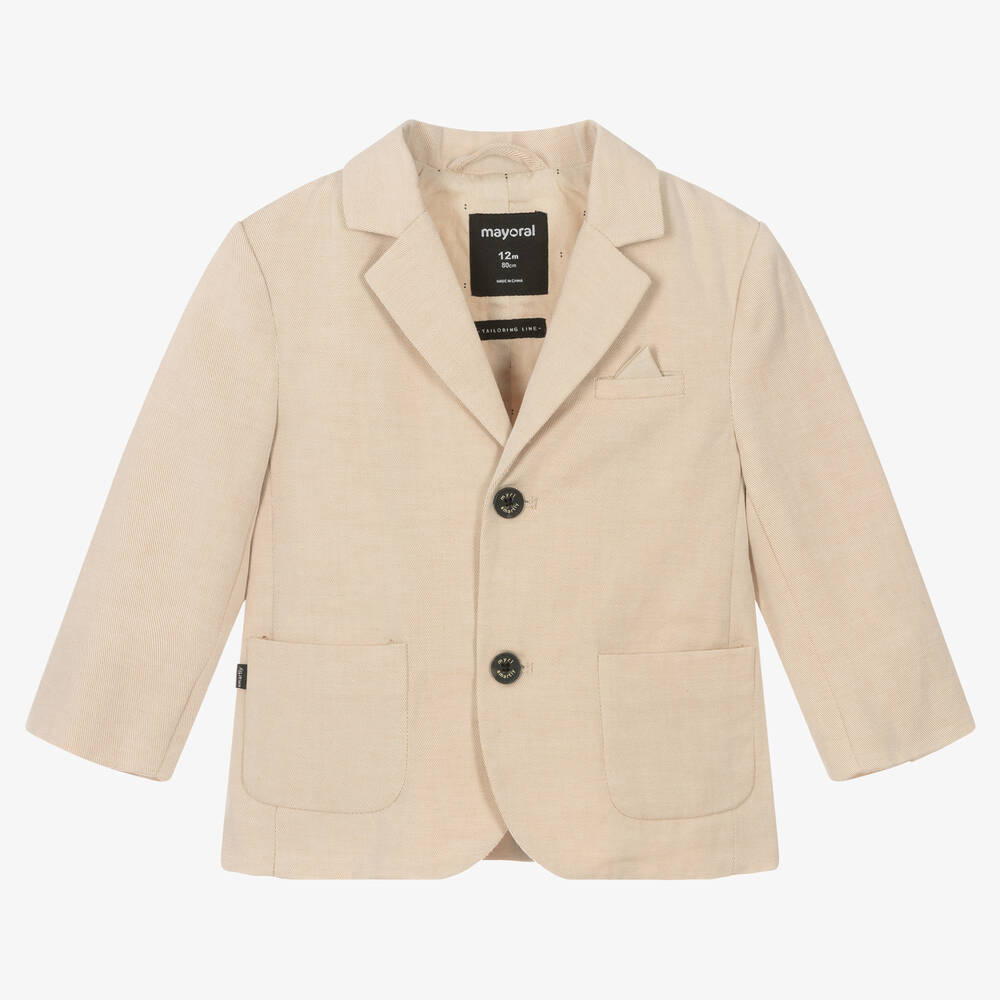 Mayoral - Boys Beige Cotton & Linen Twill Blazer | Childrensalon