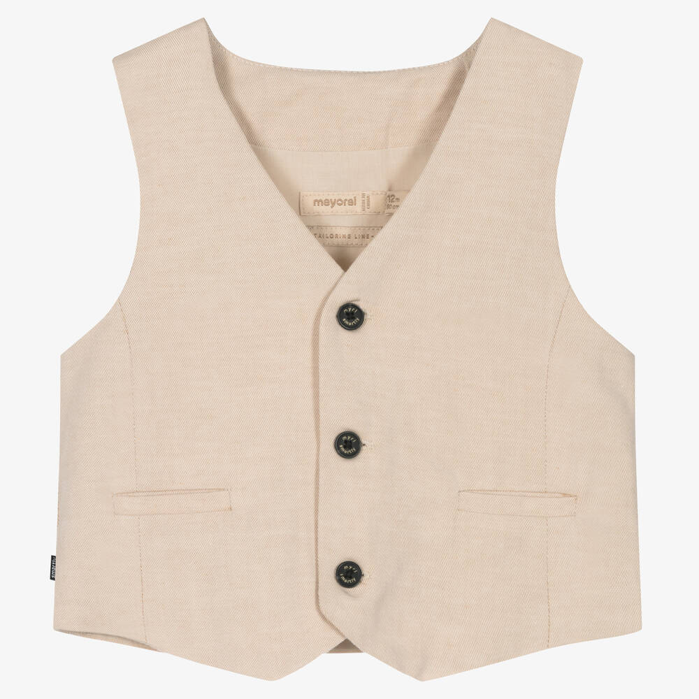 Mayoral - Boys Beige Cotton & Linen Waistcoat | Childrensalon