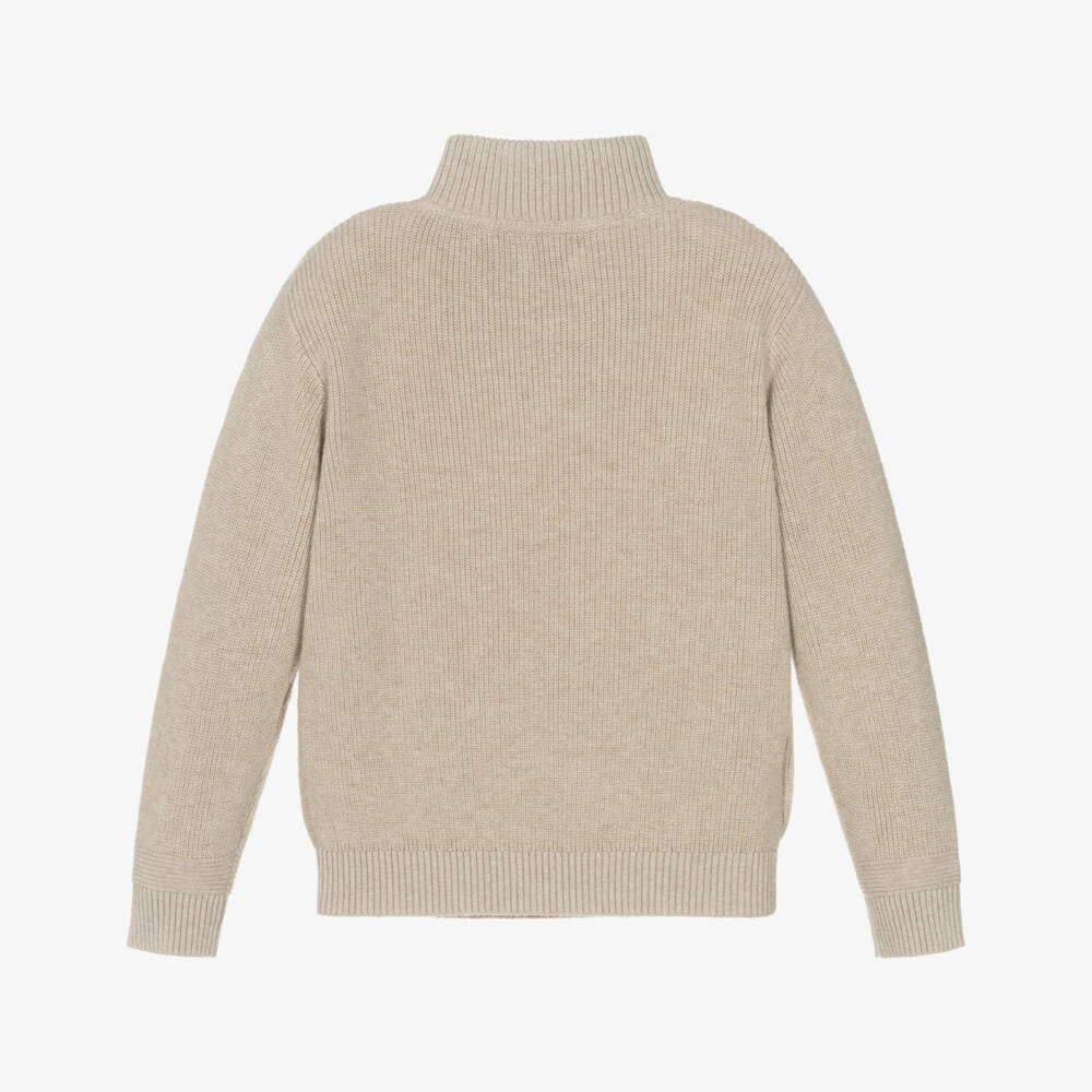 Mayoral-Boys Beige Cotton Quarter-Zip Sweater | Childrensalon Outlet