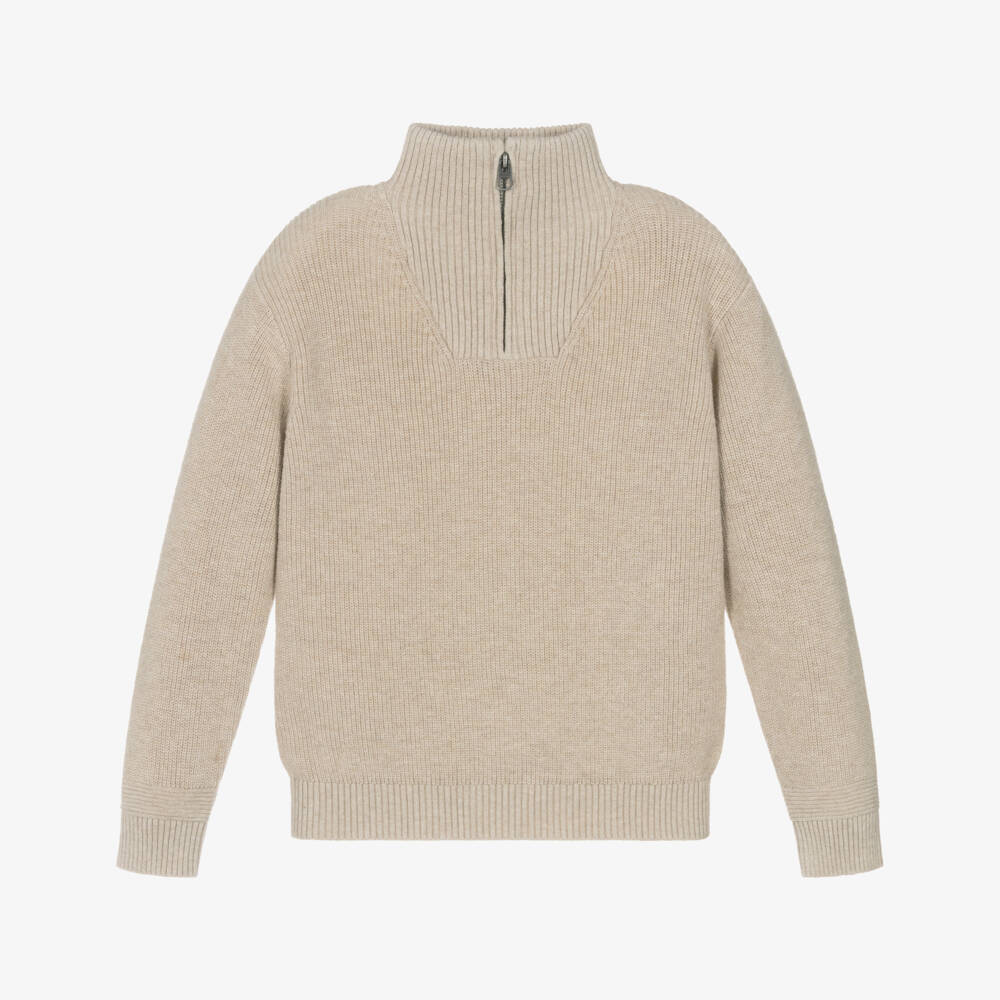 Mayoral-Boys Beige Cotton Quarter-Zip Sweater | Childrensalon Outlet
