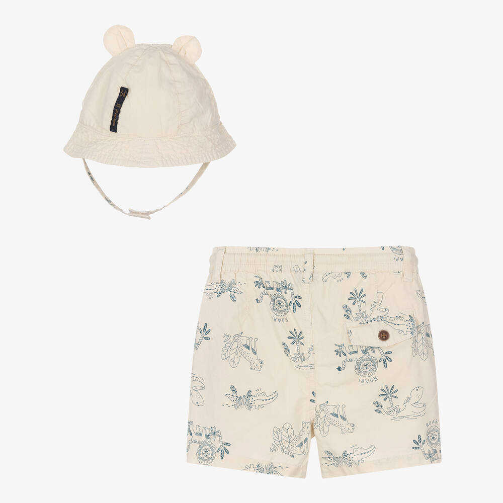 Mayoral-شورت مع قبعة أطفال ولادي قطن بوبلين لون بيج | Childrensalon Outlet