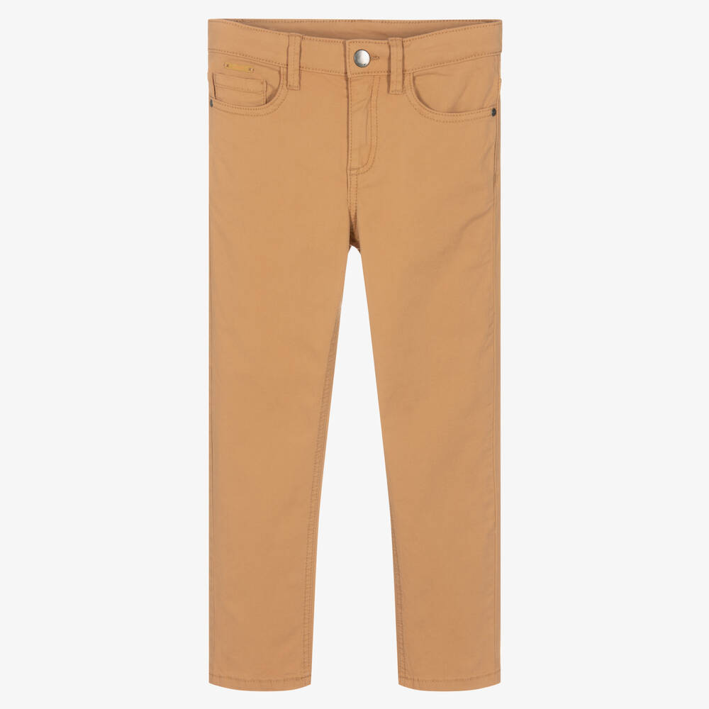 Mayoral-Boys Beige Cotton Slim Fit Trousers | Childrensalon Outlet